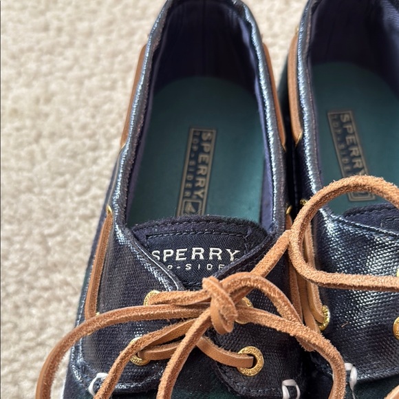 Sperry Green and Blue Boat Shoes with Plaid Design - Picture 2 of 8